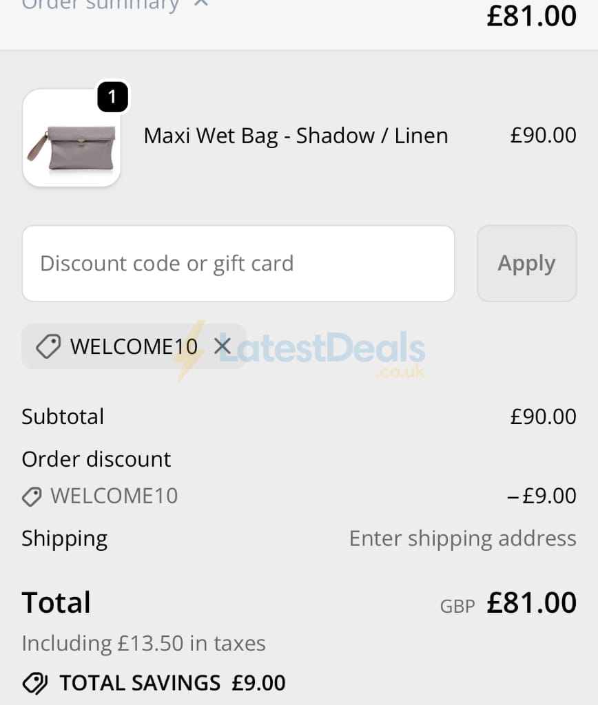 Screenshot of the La Pochette discount code working