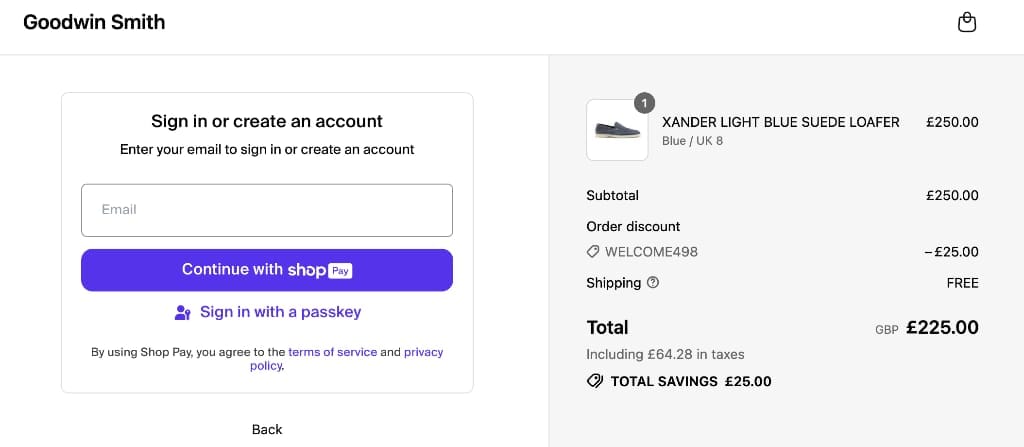 Screenshot of the Goodwin Smith discount code working