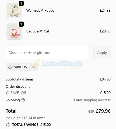 Screenshot of the Warmies discount code working
