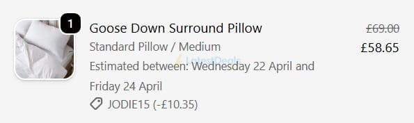 Screenshot of the The Fine Bedding Company discount code working