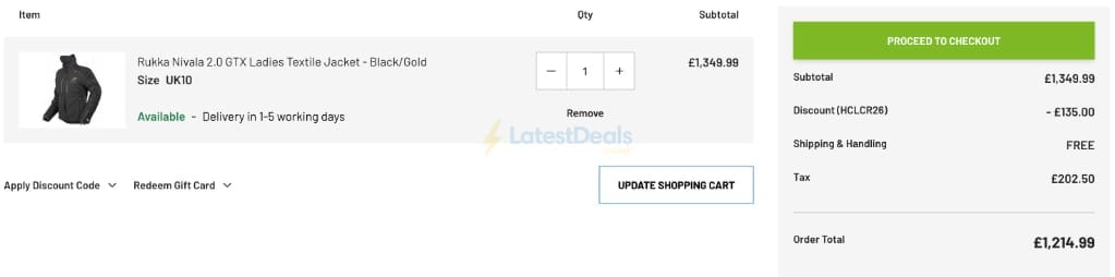 Screenshot of the Helmet City discount code working