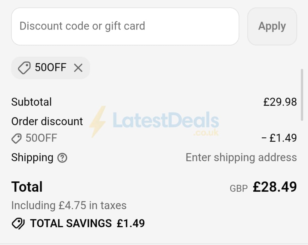 Screenshot of the The Dustpan and Brush Store discount code working