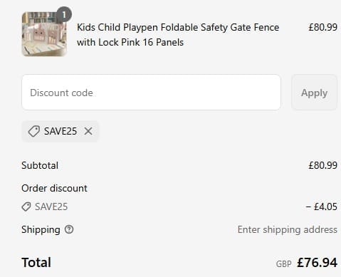 Screenshot of the Bathroom Deco discount code working