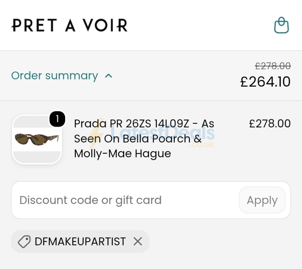 Screenshot of the Pretavoir discount code working