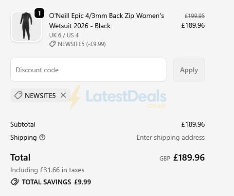 Screenshot of the Wetsuitcentre discount code working