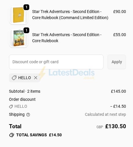 Screenshot of the Modiphius Entertainment discount code working