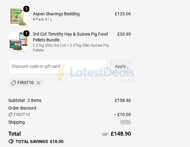 Screenshot of the Small Pet Select UK discount code working