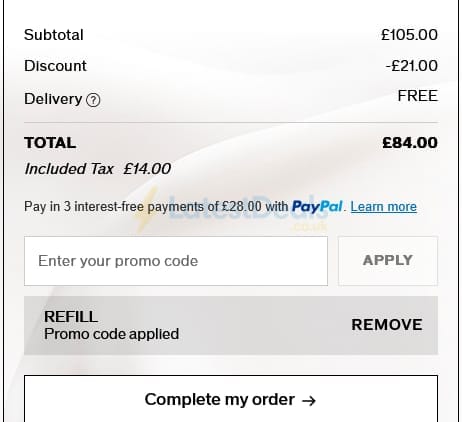 Screenshot of the Shiseido discount code working