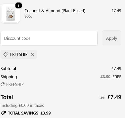 Screenshot of the Keto Hana discount code working