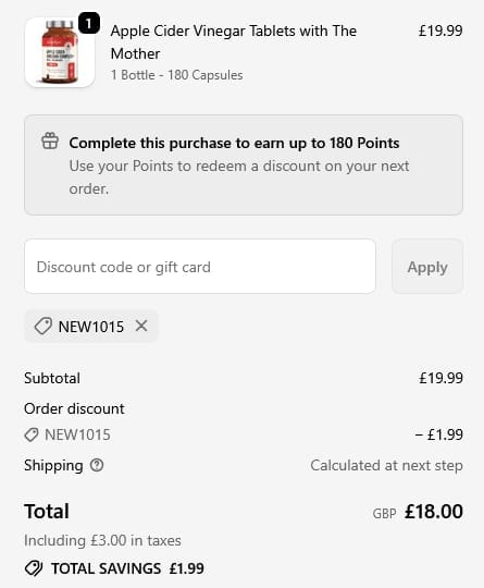 Screenshot of the Vitabright discount code working