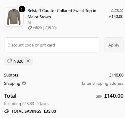 Screenshot of the Norton Barrie discount code working