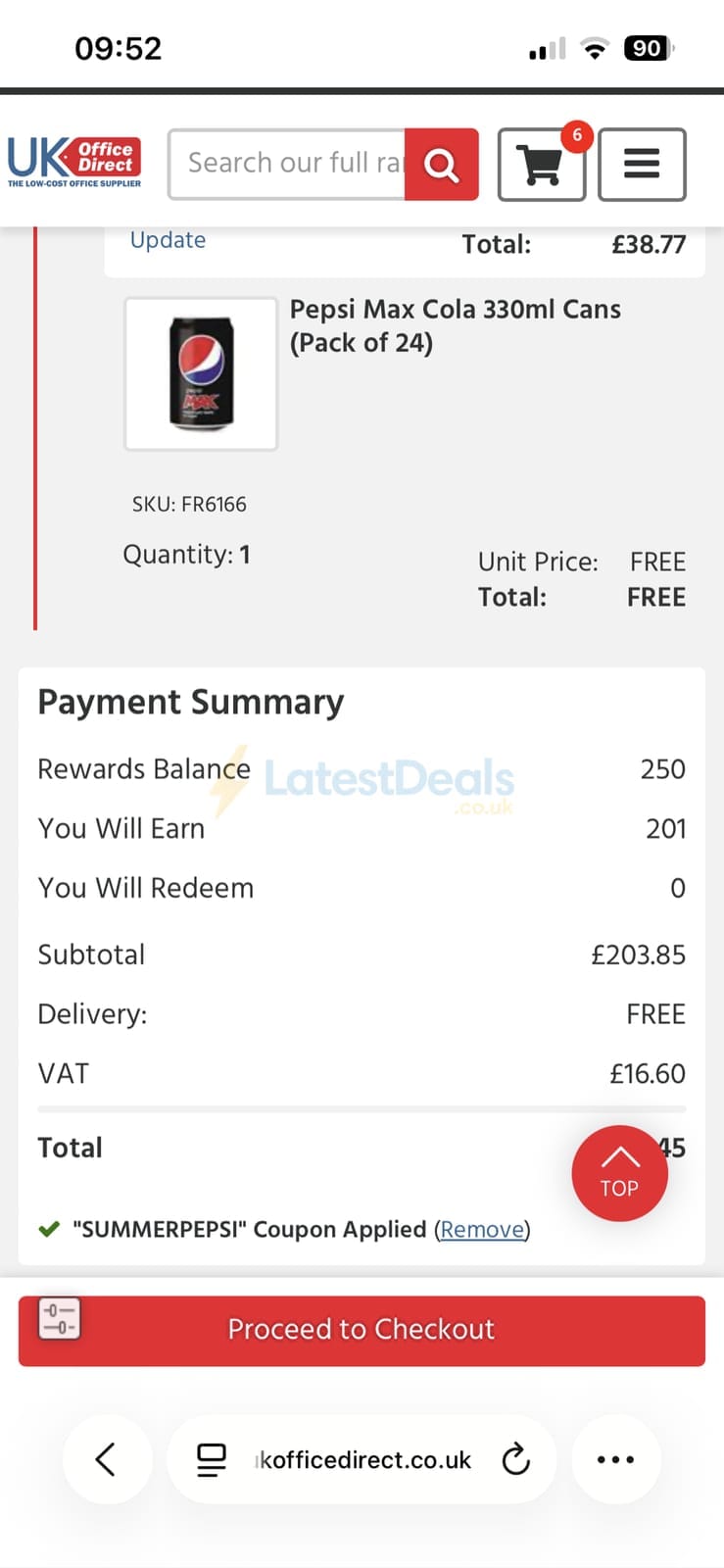 Screenshot of the UK Office Direct discount code working