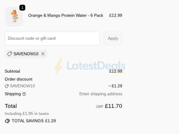 Screenshot of the Vieve discount code working