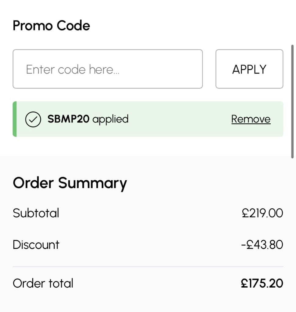 Screenshot of the Wallis discount code working