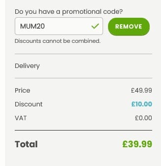 Screenshot of the Hooray Heroes discount code working