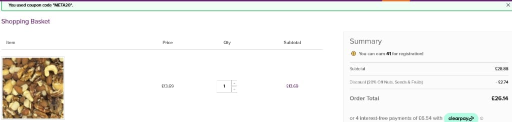 Screenshot of the Grape Tree discount code working