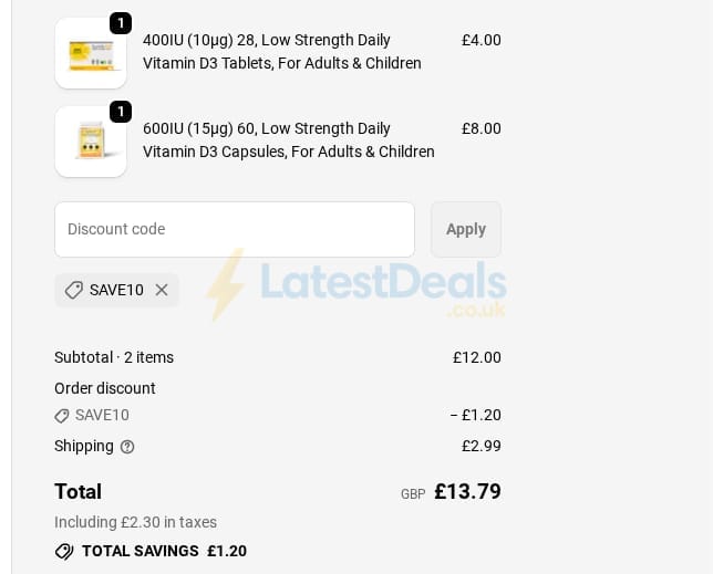 Screenshot of the SunVit-D3 discount code working