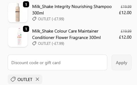 Screenshot of the HWS Beauty discount code working