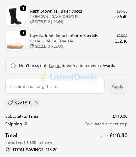 Screenshot of the Rocket Dog discount code working