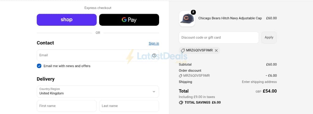 Screenshot of the USA Sports discount code working