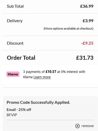 Screenshot of the Quiz Clothing discount code working