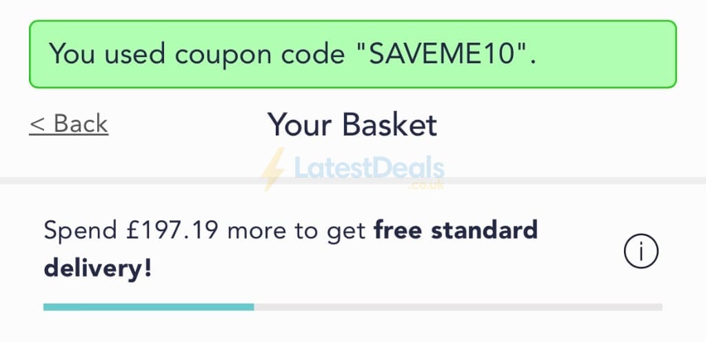 Screenshot of the Swift Direct Blinds discount code working