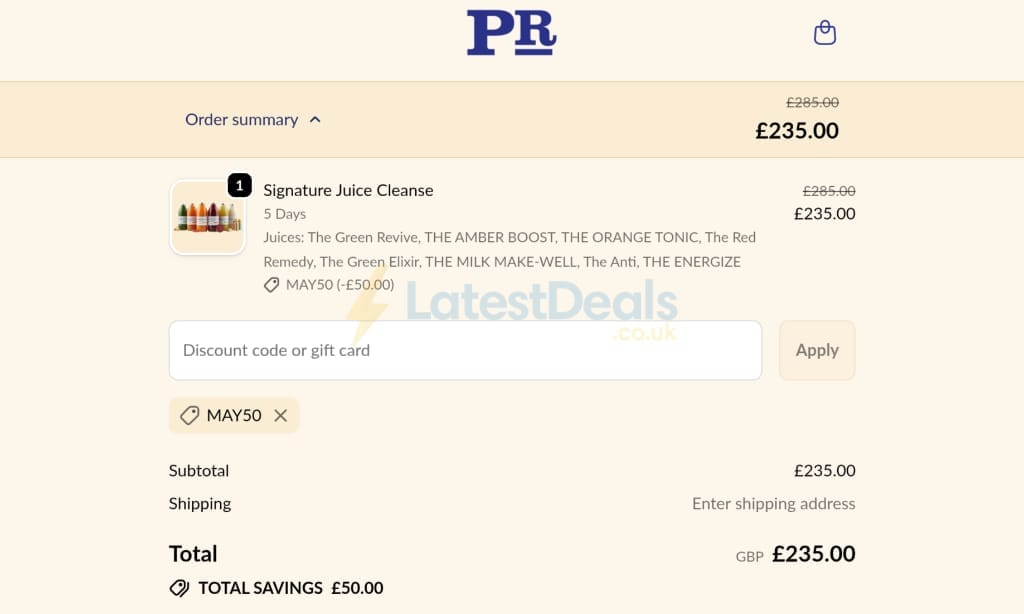 Screenshot of the Presscription discount code working