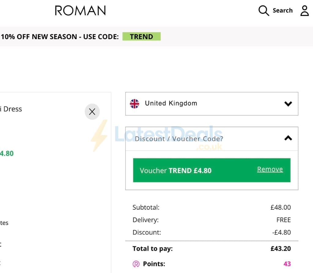 Screenshot of the Roman discount code working