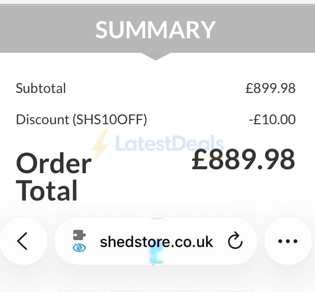 Screenshot of the Shedstore discount code working