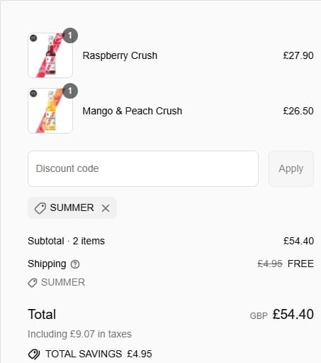 Screenshot of the Luscombe discount code working