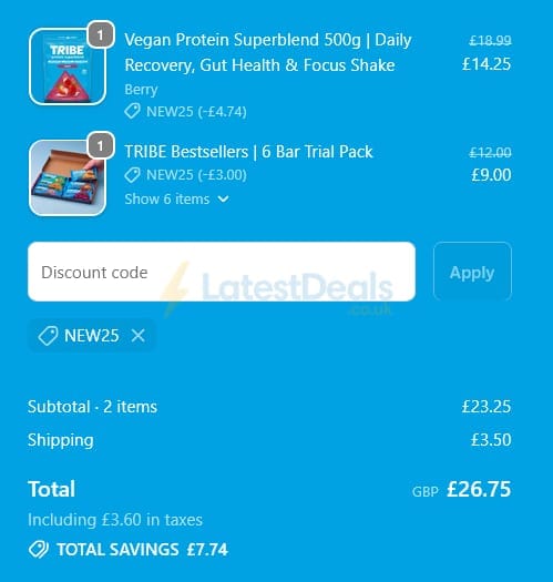 Screenshot of the Wearetribe discount code working