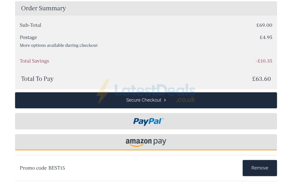 Screenshot of the Hawes & Curtis discount code working