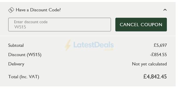 Screenshot of the White Stores discount code working