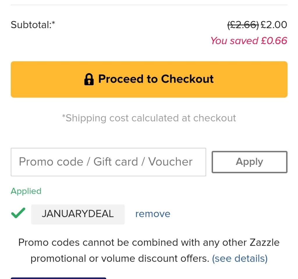 Screenshot of the Zazzle discount code working