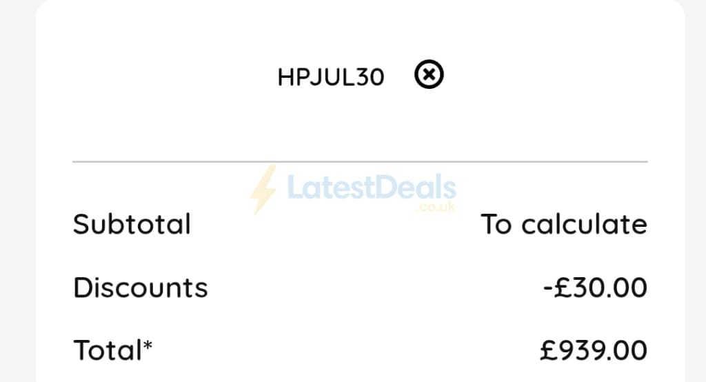 Screenshot of the Hotpoint discount code working