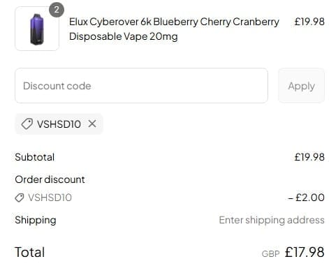 Screenshot of the Vapestore UK discount code working