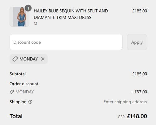 Screenshot of the Honor Gold discount code working