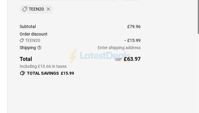 Screenshot of the Lyonsleaf discount code working