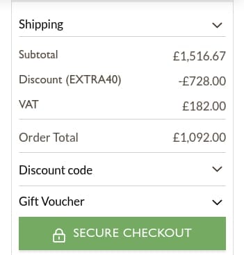 Screenshot of the Moda Furnishings discount code working