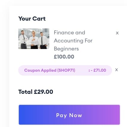 Screenshot of the Of Course discount code working