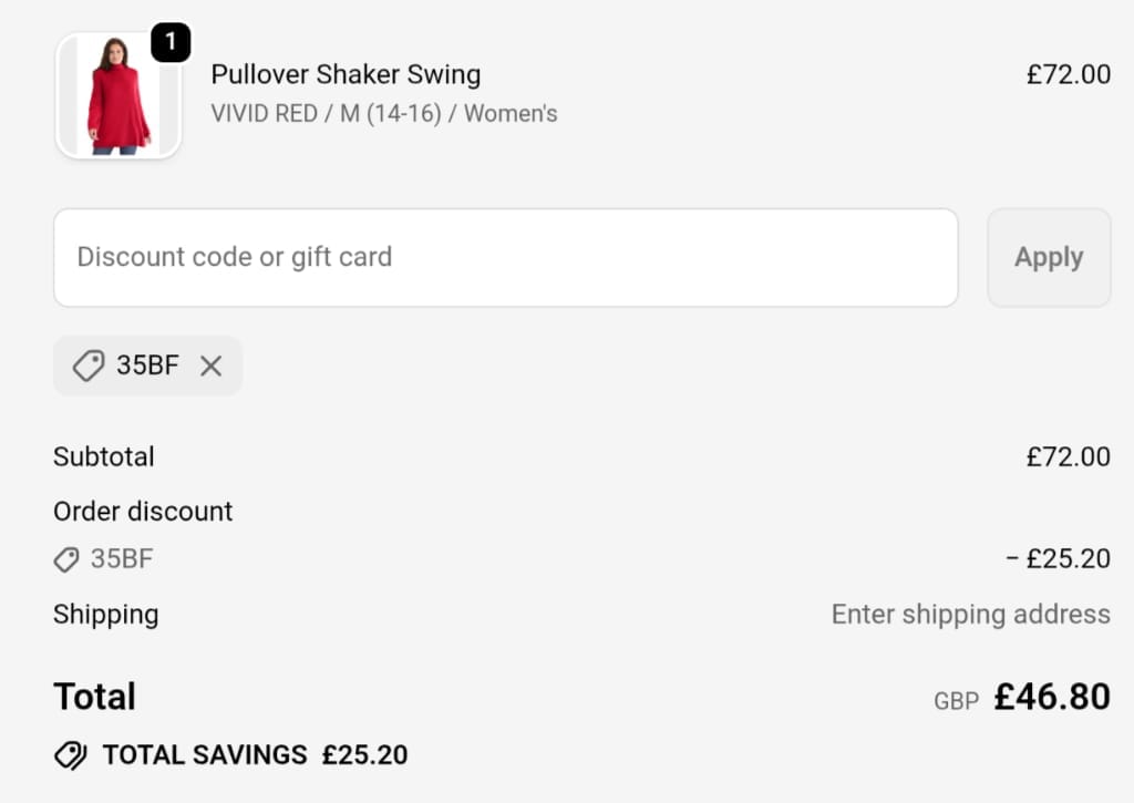 Screenshot of the OneStopPlus discount code working