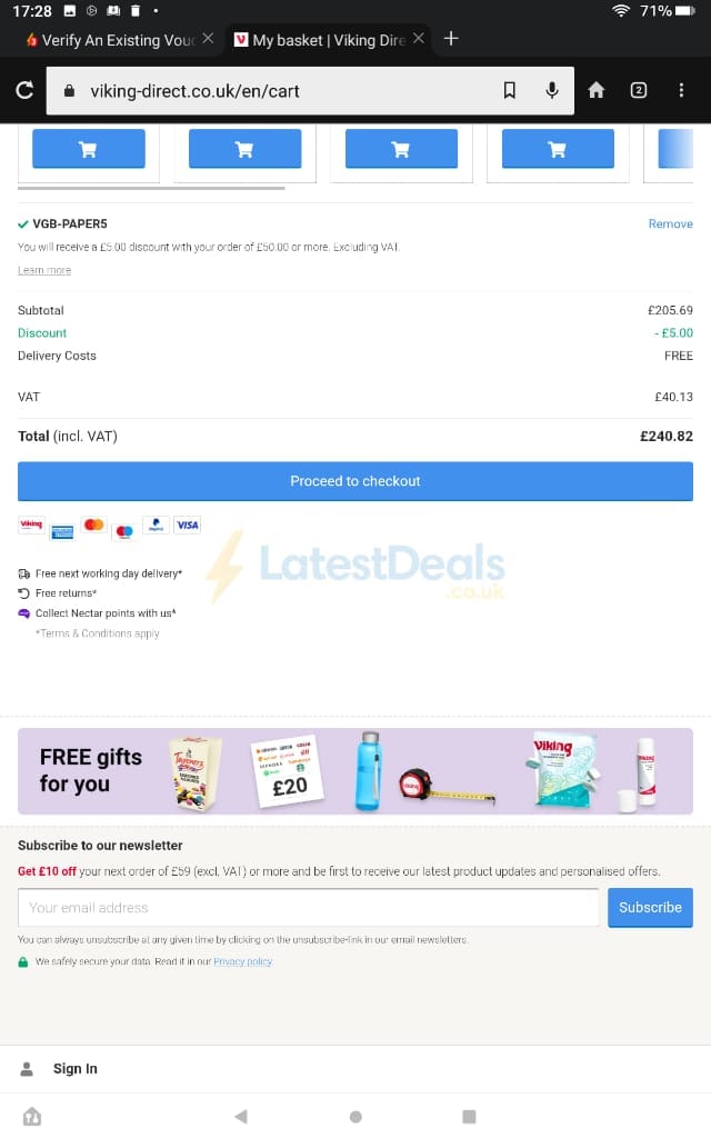 Screenshot of the Viking Direct discount code working