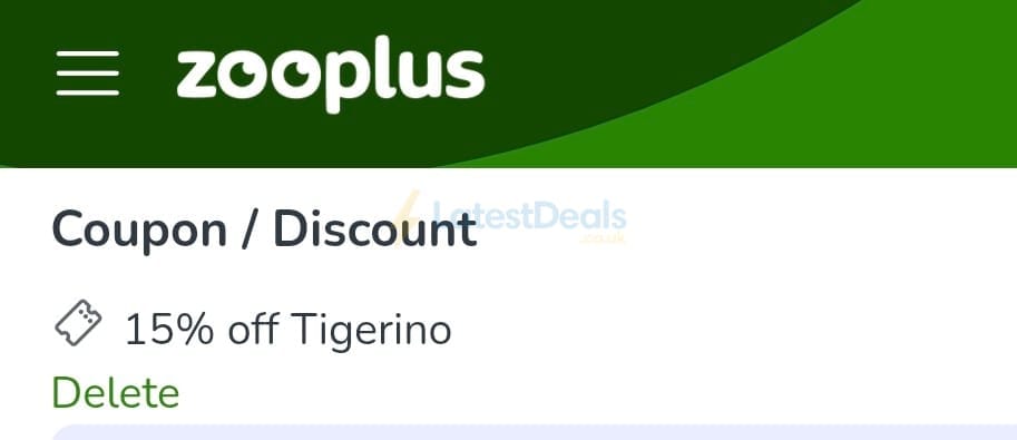 Screenshot of the zooplus discount code working