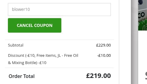Screenshot of the Just Lawnmowers discount code working