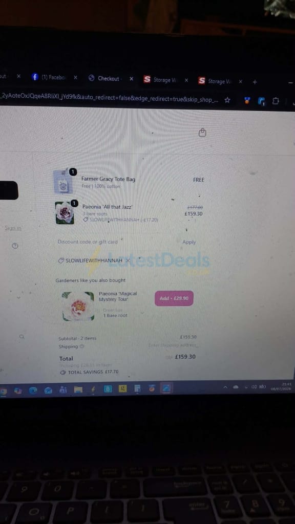 Screenshot of the Farmer Gracy discount code working