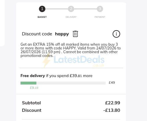 Screenshot of the Vertbaudet discount code working