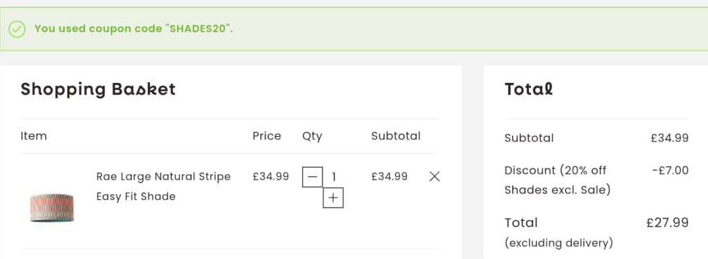 Screenshot of the Value Lights discount code working
