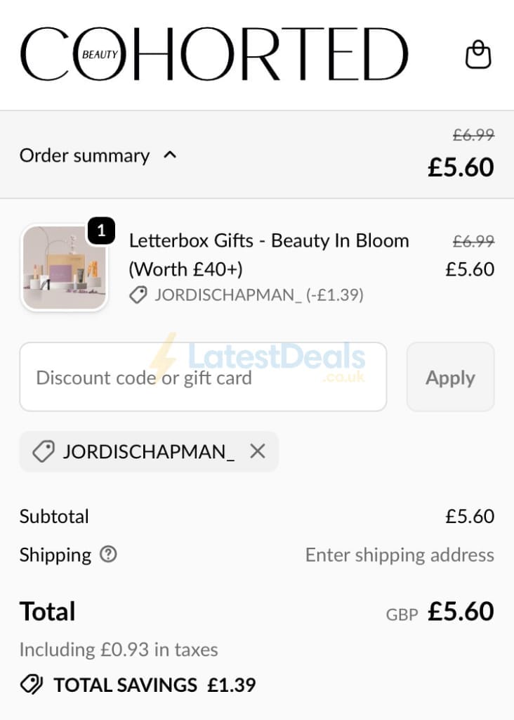 Screenshot of the Cohorted discount code working