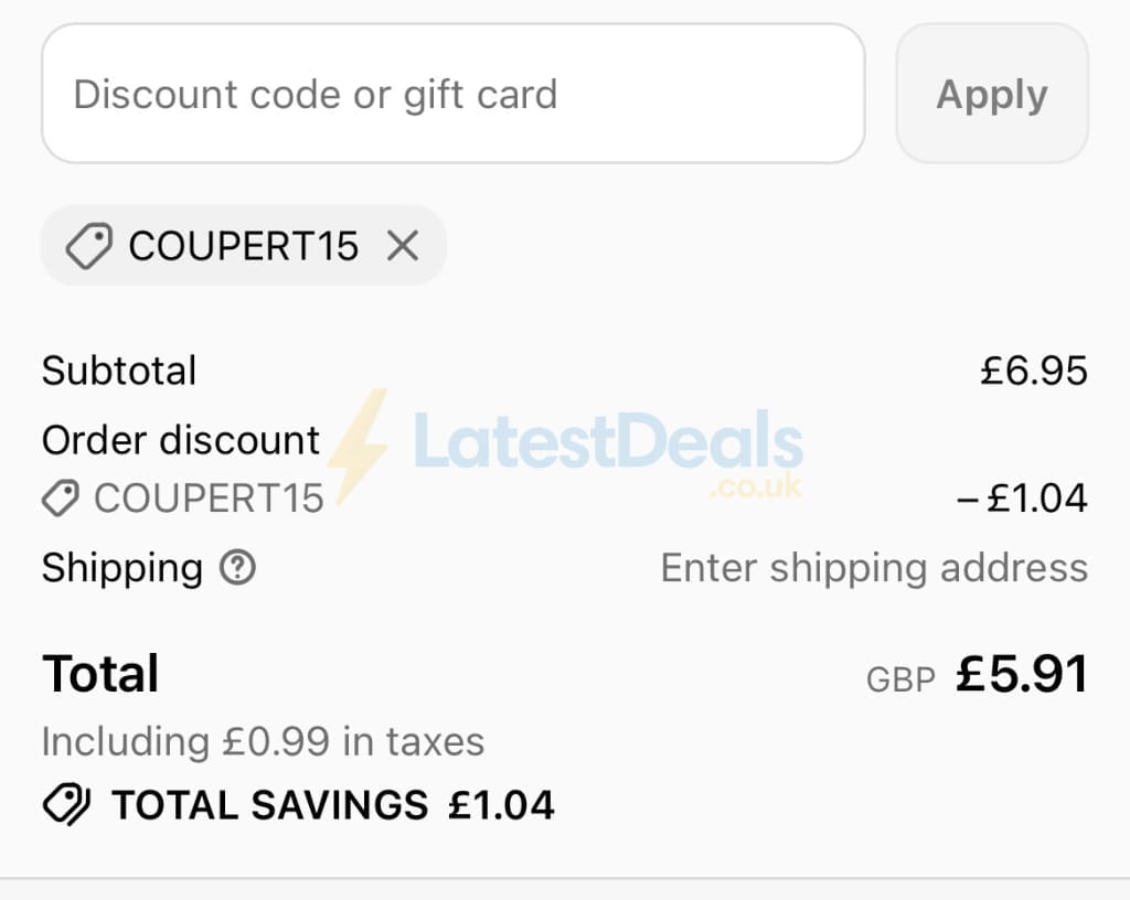 Screenshot of the British Souvenirs discount code working