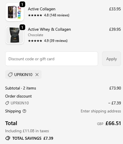 Screenshot of the U Perform discount code working